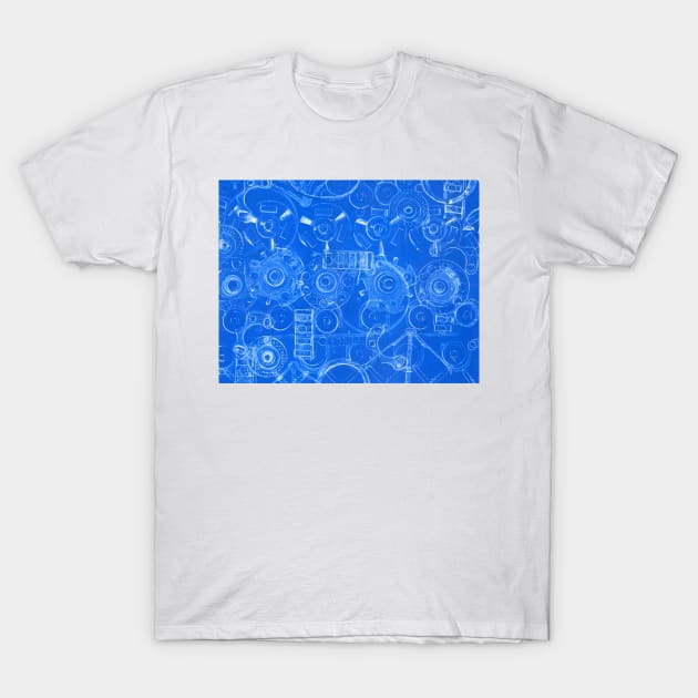 Techno 4 Monotype Print in Blue T-Shirt by Heatherian